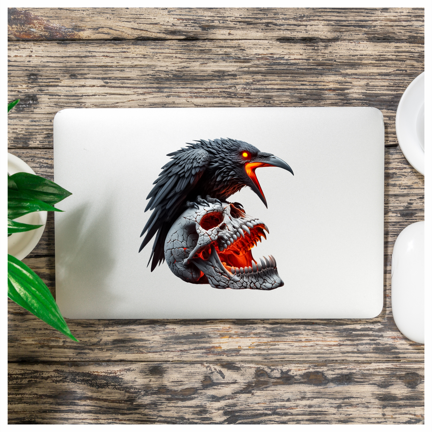 Raven Black Skull Teeth Burning Vinyl Sticker Decal