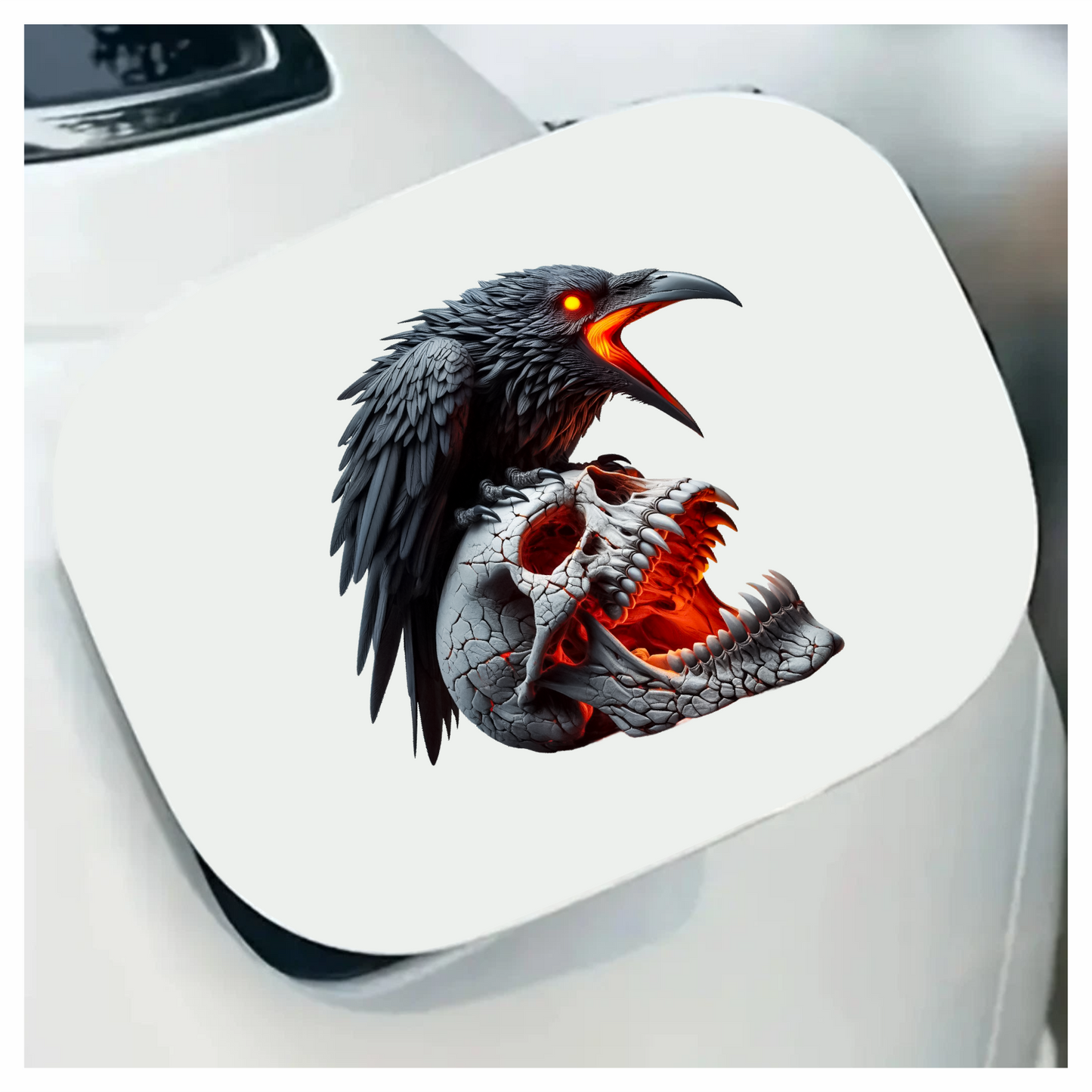 Raven Black Skull Teeth Burning Vinyl Sticker Decal
