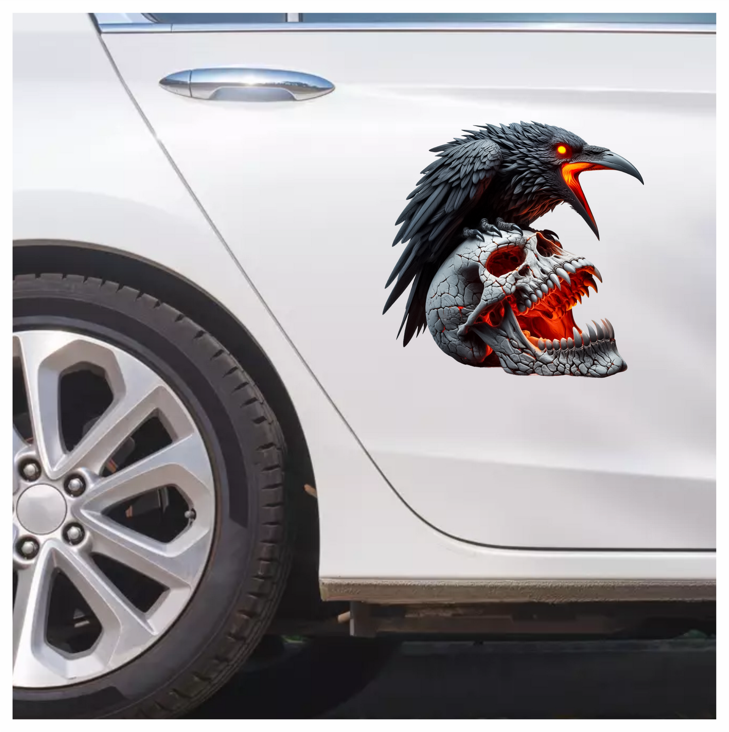 Raven Black Skull Teeth Burning Vinyl Sticker Decal