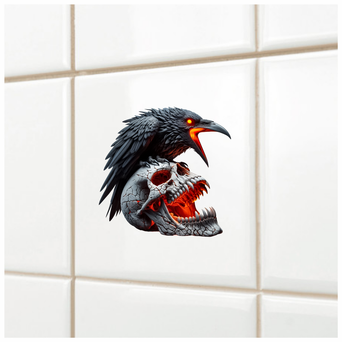 Raven Black Skull Teeth Burning Vinyl Sticker Decal