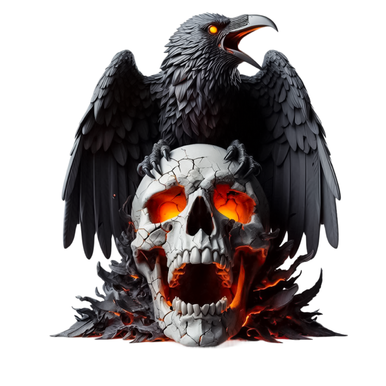 Raven Black Skull Orange Fire Vinyl Sticker Decal