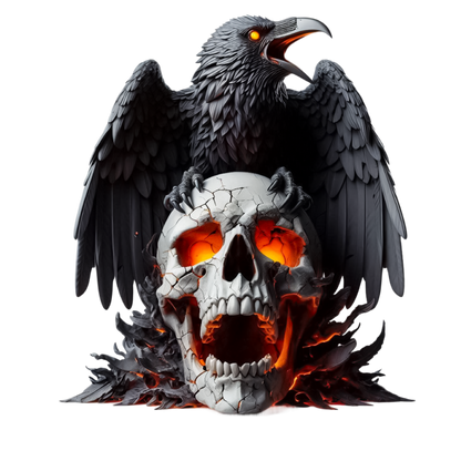 Raven Black Skull Orange Fire Vinyl Sticker Decal
