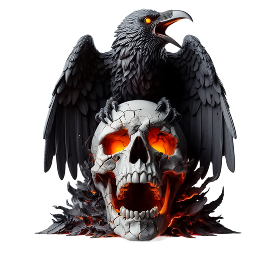 Raven Black Skull Orange Fire Vinyl Sticker Decal