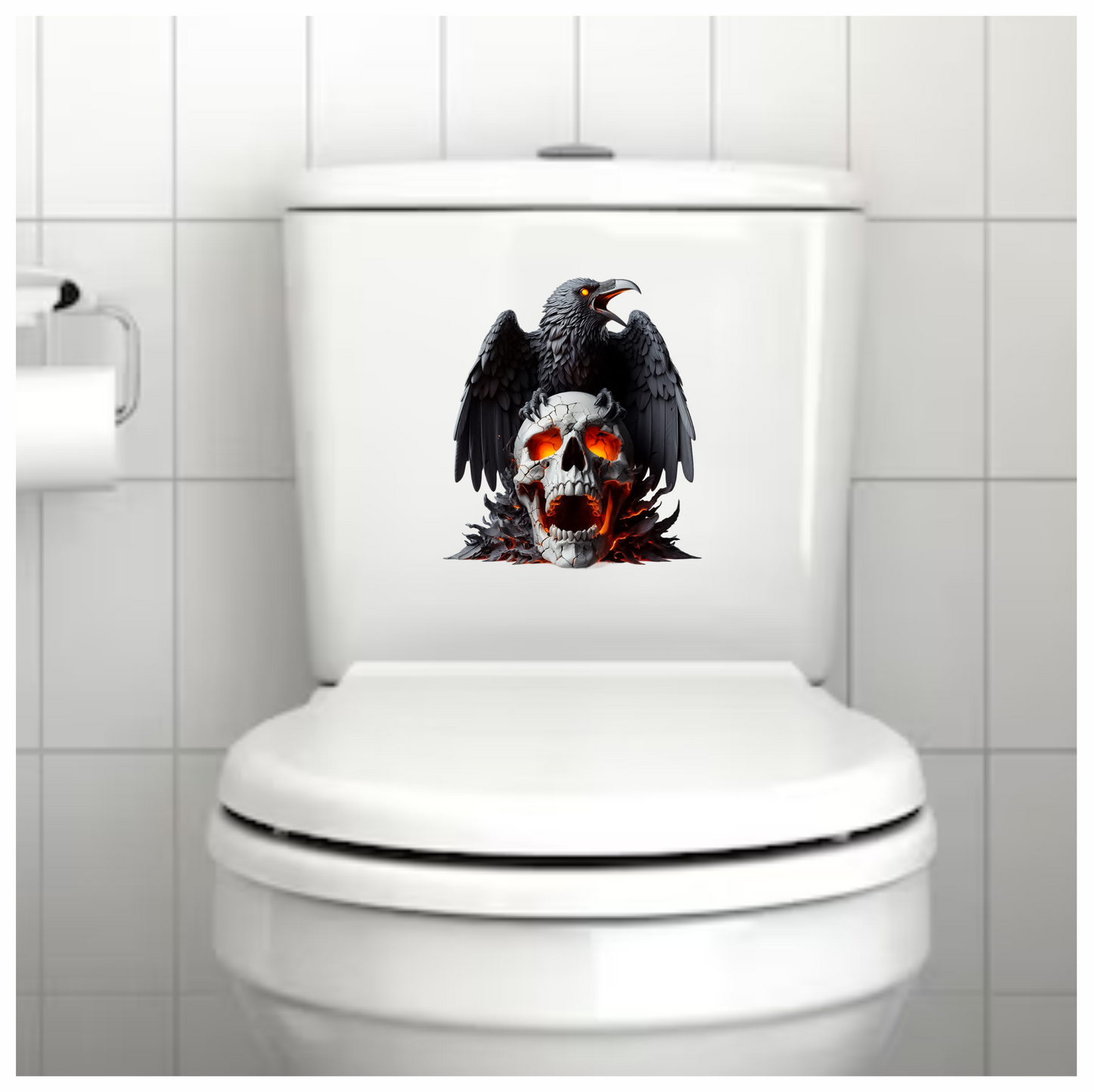 Raven Black Skull Orange Fire Vinyl Sticker Decal