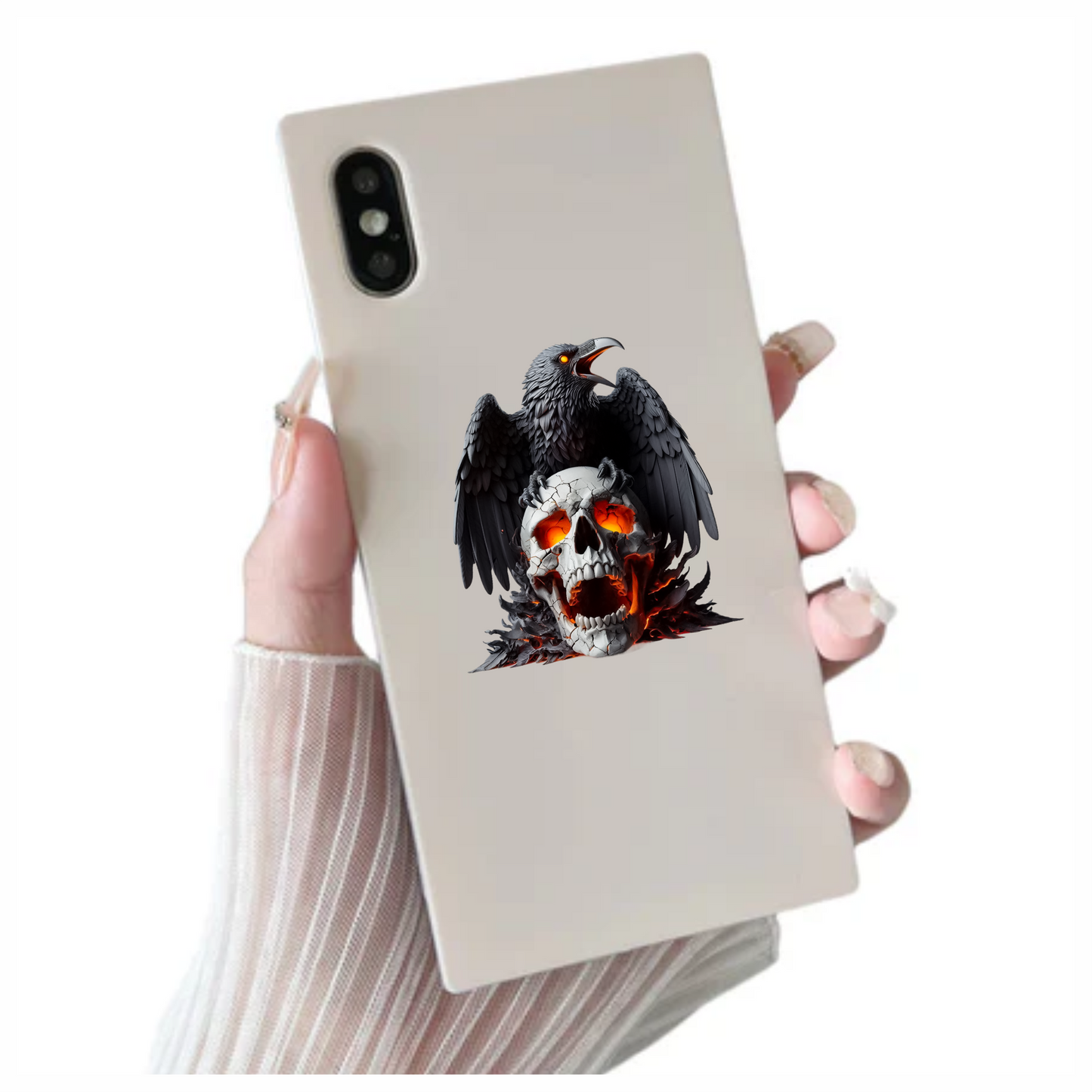 Raven Black Skull Orange Fire Vinyl Sticker Decal