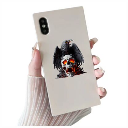 Raven Black Skull Orange Fire Vinyl Sticker Decal