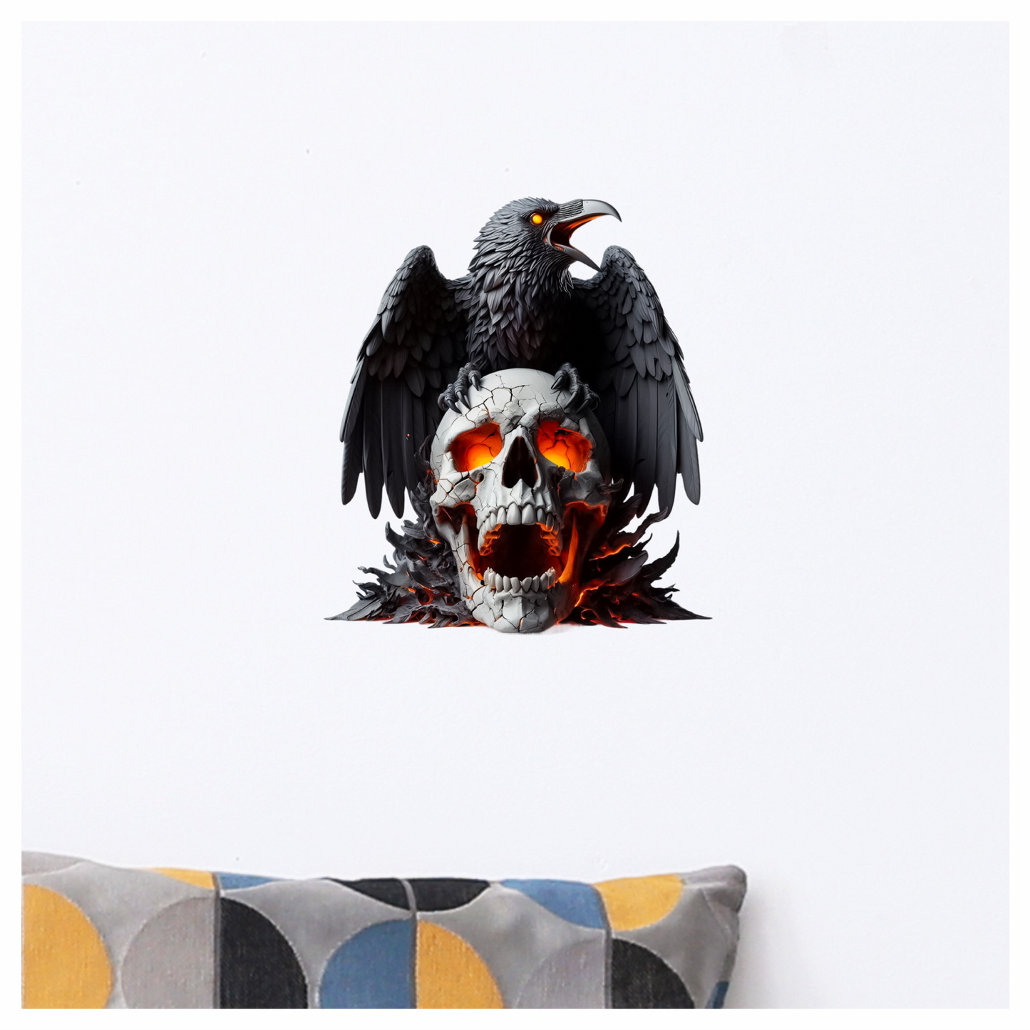 Raven Black Skull Orange Fire Vinyl Sticker Decal