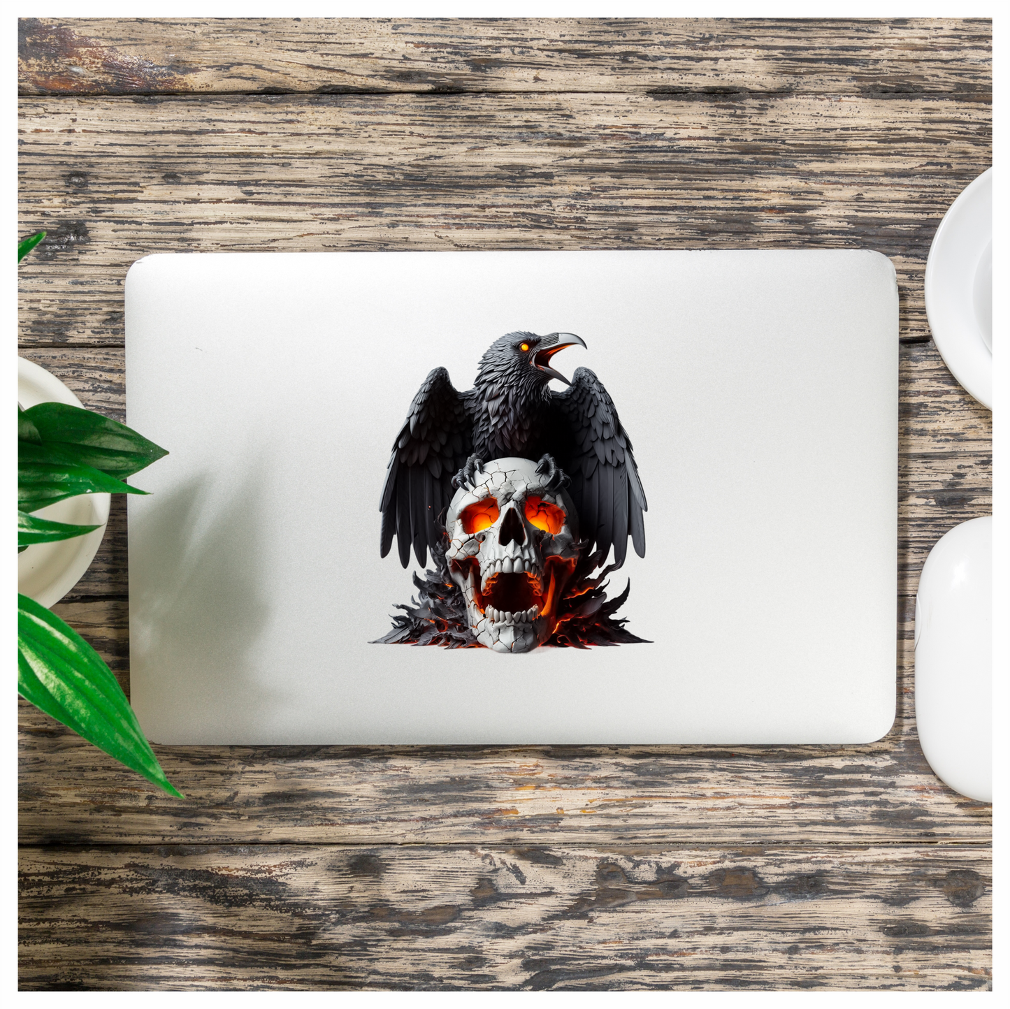 Raven Black Skull Orange Fire Vinyl Sticker Decal
