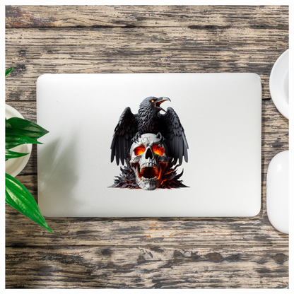 Raven Black Skull Orange Fire Vinyl Sticker Decal