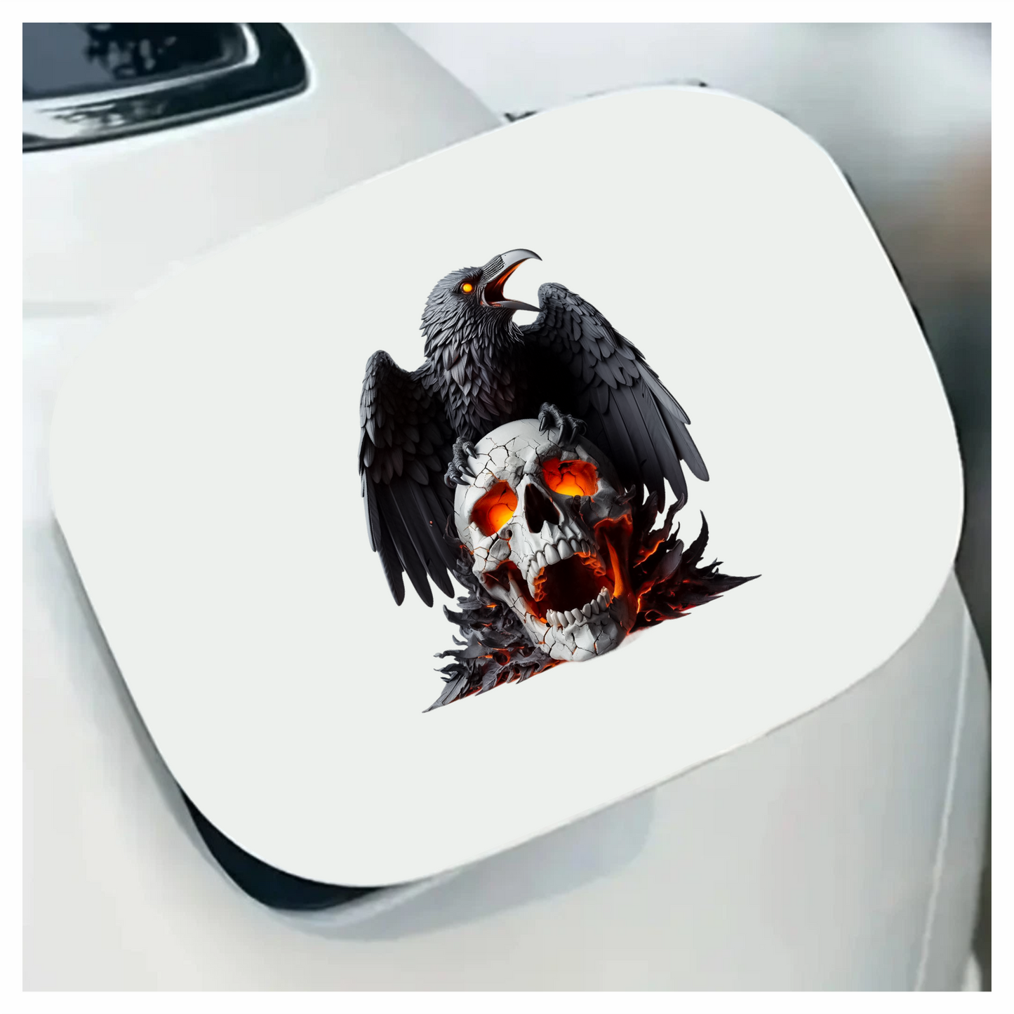 Raven Black Skull Orange Fire Vinyl Sticker Decal