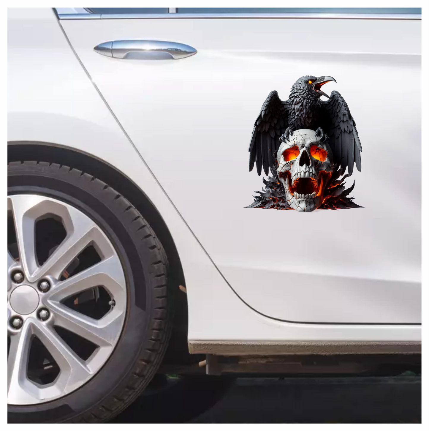 Raven Black Skull Orange Fire Vinyl Sticker Decal