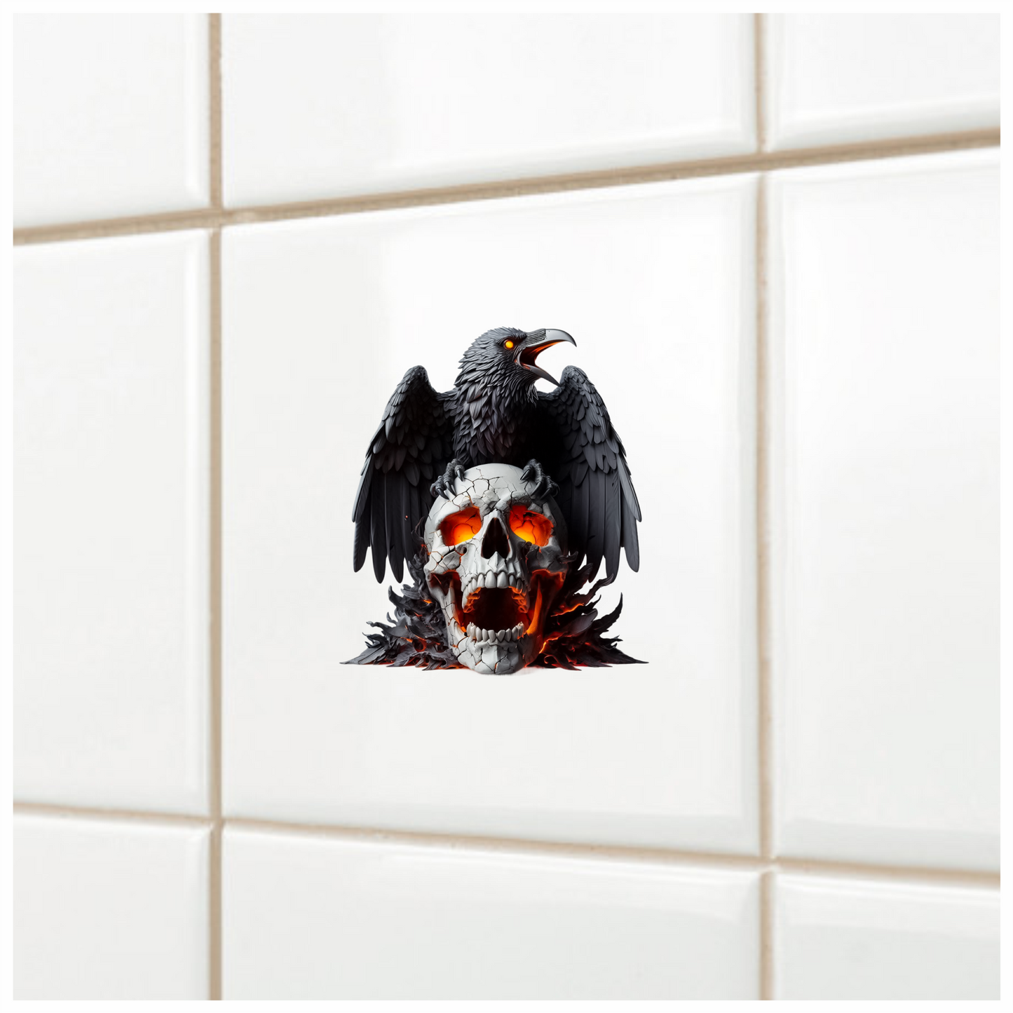 Raven Black Skull Orange Fire Vinyl Sticker Decal