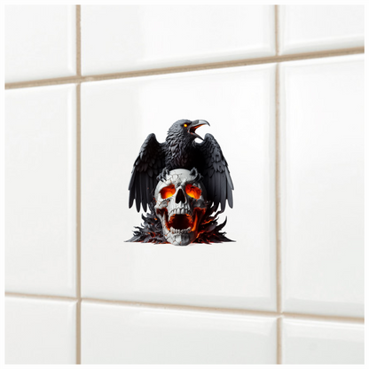 Raven Black Skull Orange Fire Vinyl Sticker Decal