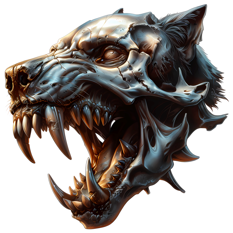 Wolf Skull Metallic Teeth Orange Vinyl Sticker Decal
