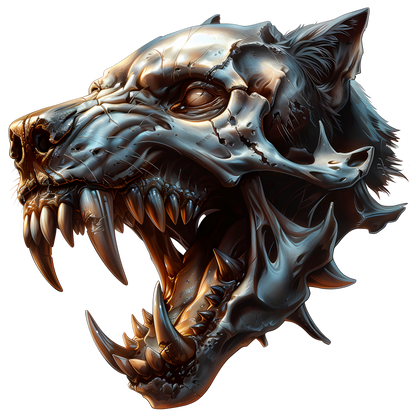 Wolf Skull Metallic Teeth Orange Vinyl Sticker Decal