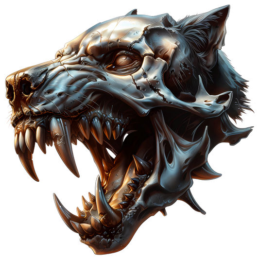 Wolf Skull Metallic Teeth Orange Vinyl Sticker Decal