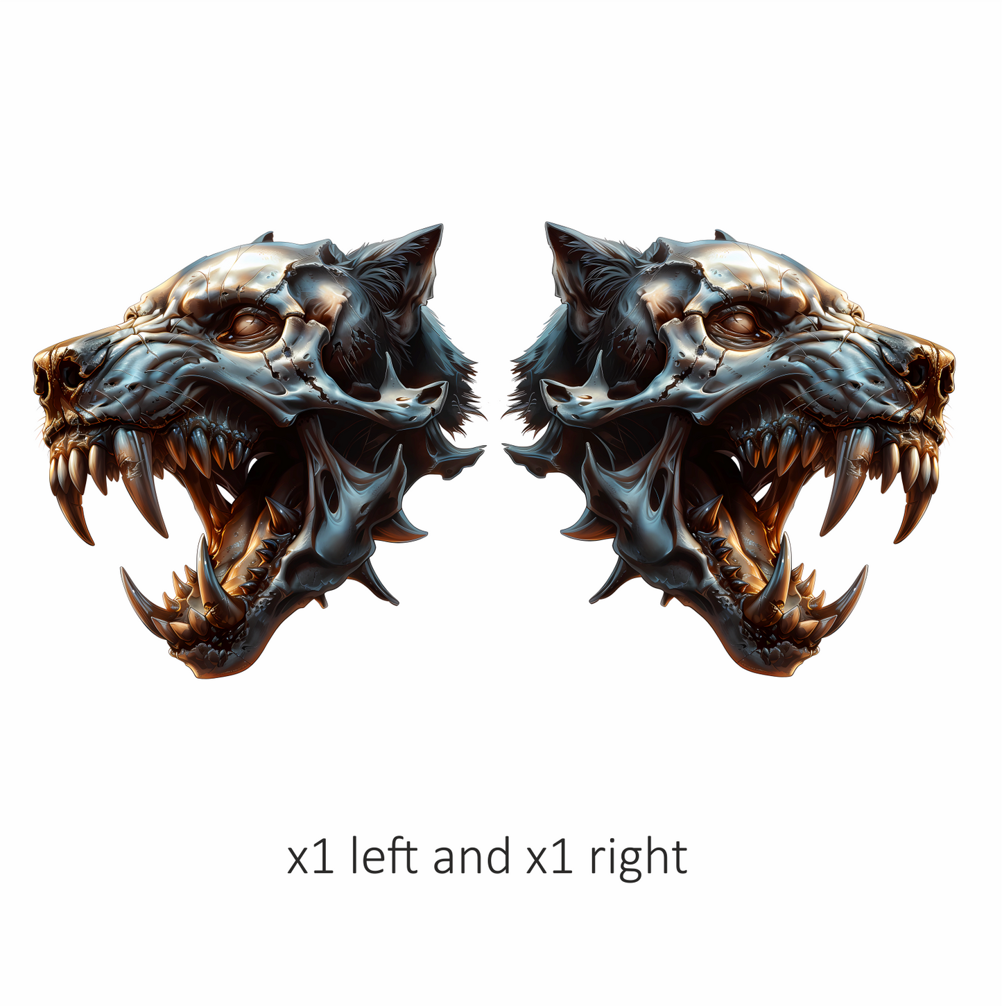 Wolf Skull Metallic Teeth Orange Vinyl Sticker Decal