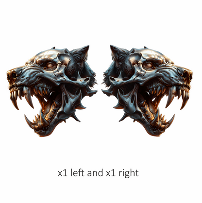 Wolf Skull Metallic Teeth Orange Vinyl Sticker Decal