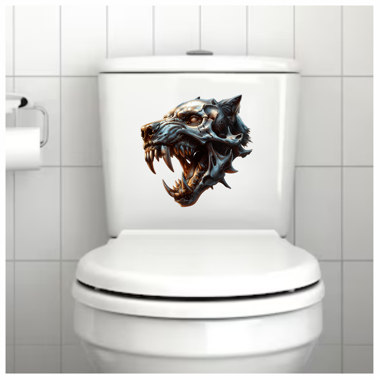 Wolf Skull Metallic Teeth Orange Vinyl Sticker Decal