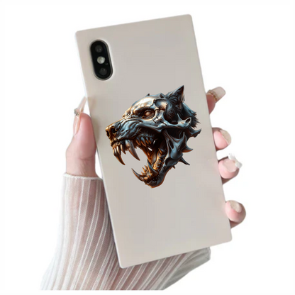 Wolf Skull Metallic Teeth Orange Vinyl Sticker Decal