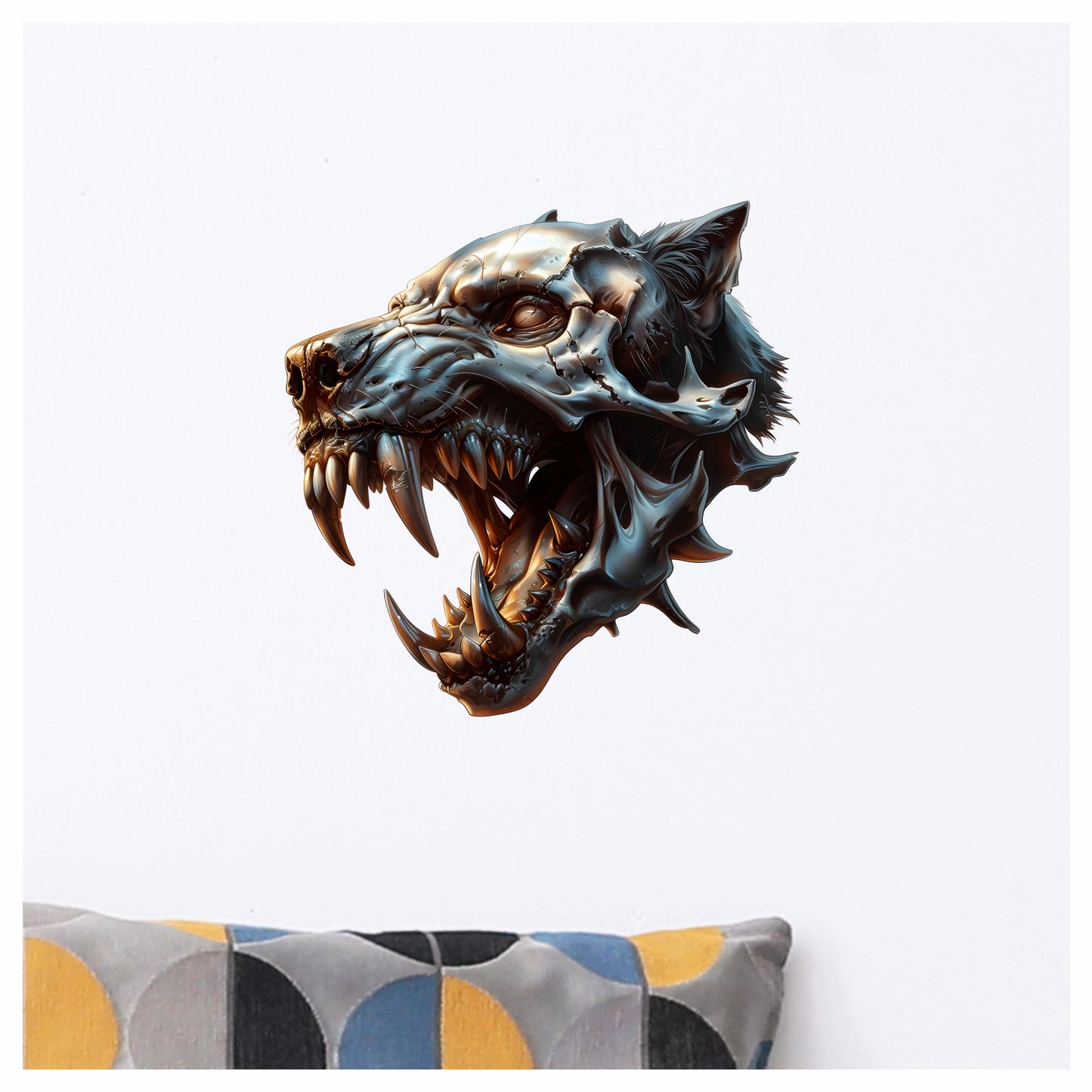 Wolf Skull Metallic Teeth Orange Vinyl Sticker Decal