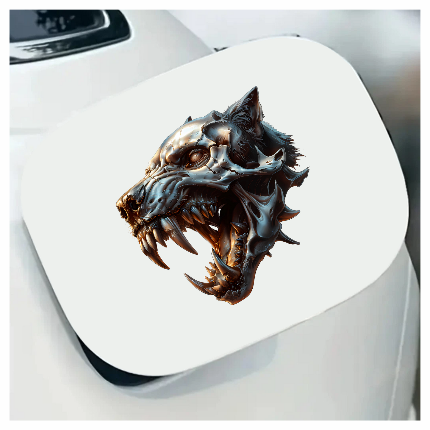 Wolf Skull Metallic Teeth Orange Vinyl Sticker Decal
