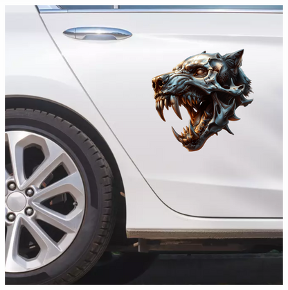Wolf Skull Metallic Teeth Orange Vinyl Sticker Decal