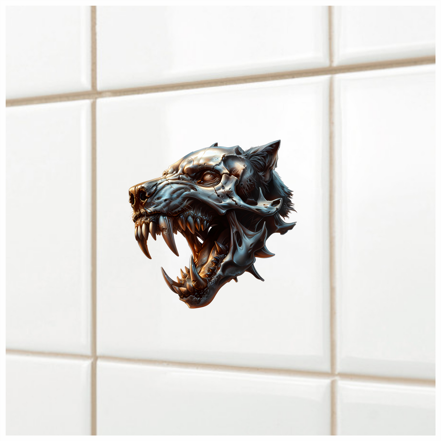 Wolf Skull Metallic Teeth Orange Vinyl Sticker Decal