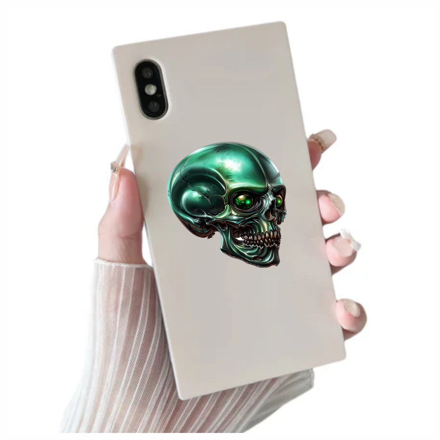 Green Skull Metallic Human Vinyl Sticker Decal