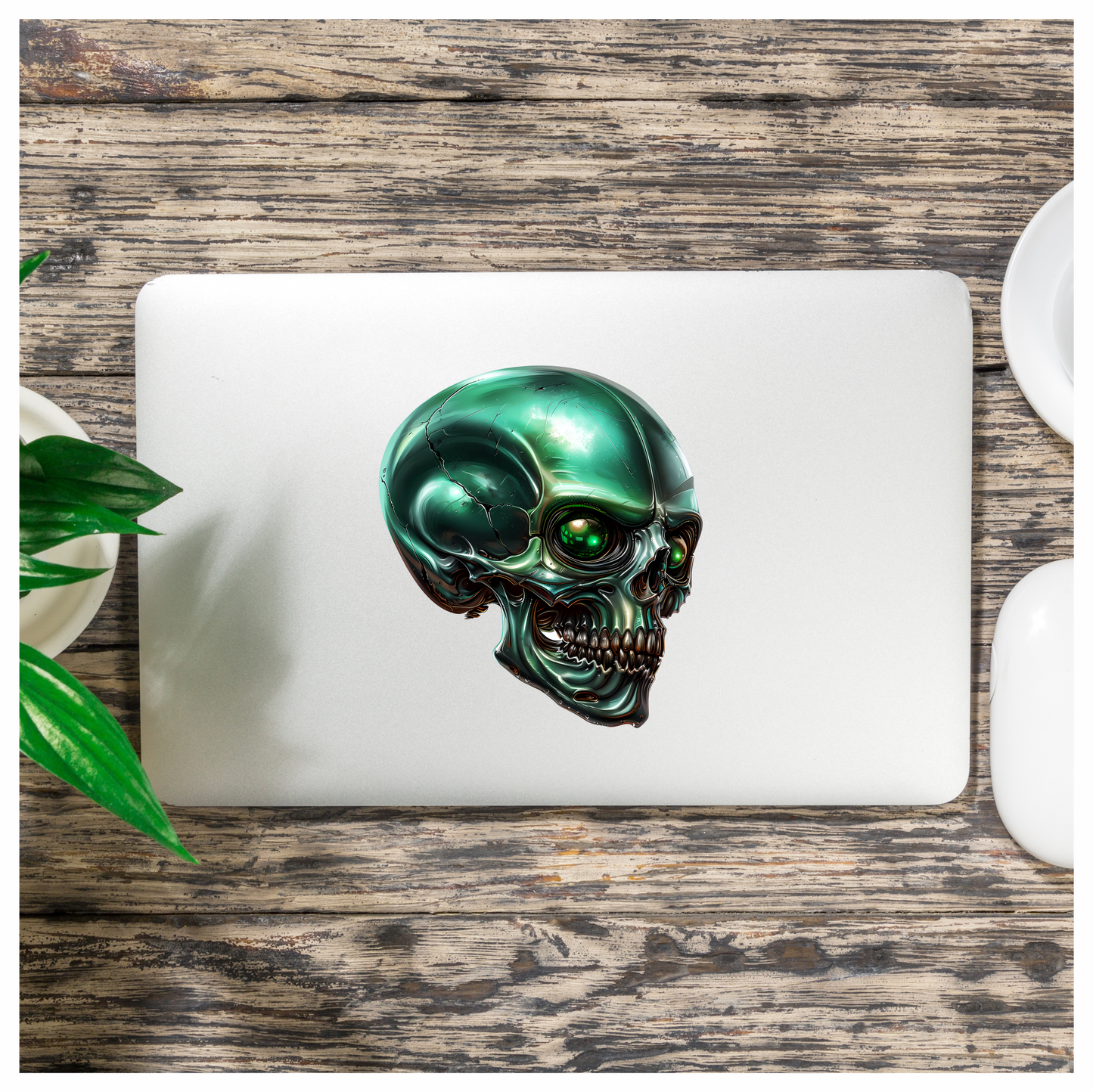 Green Skull Metallic Human Vinyl Sticker Decal