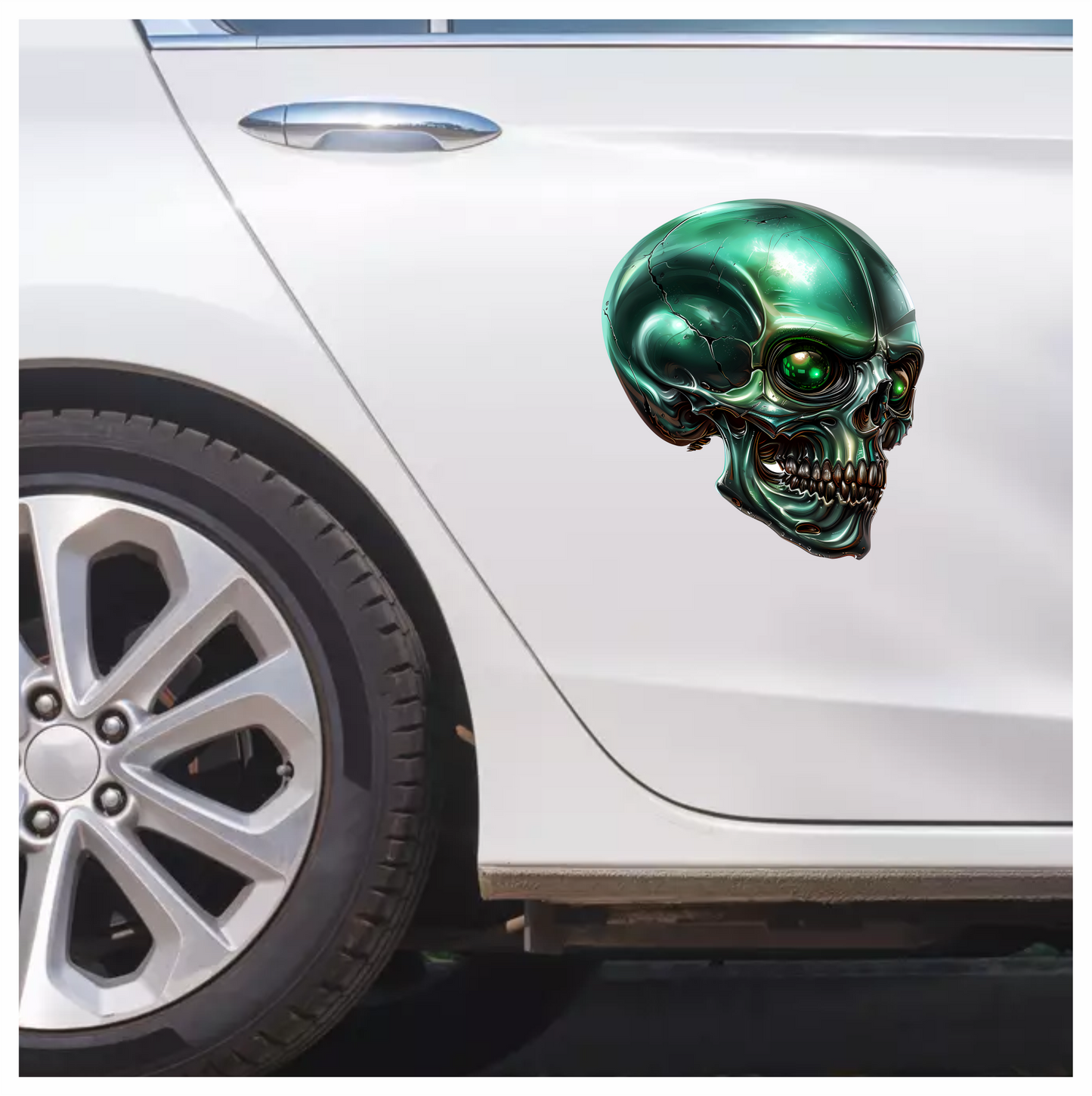 Green Skull Metallic Human Vinyl Sticker Decal
