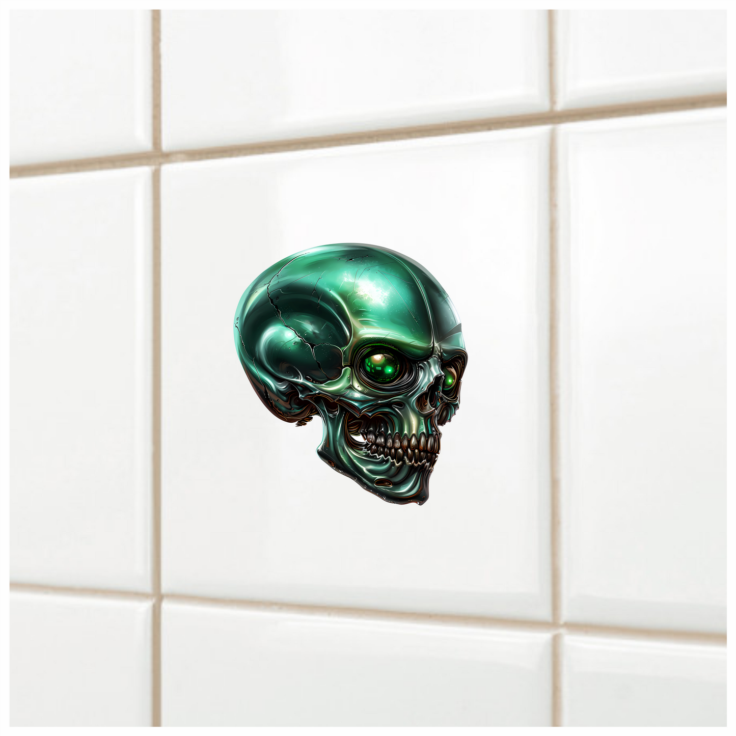 Green Skull Metallic Human Vinyl Sticker Decal