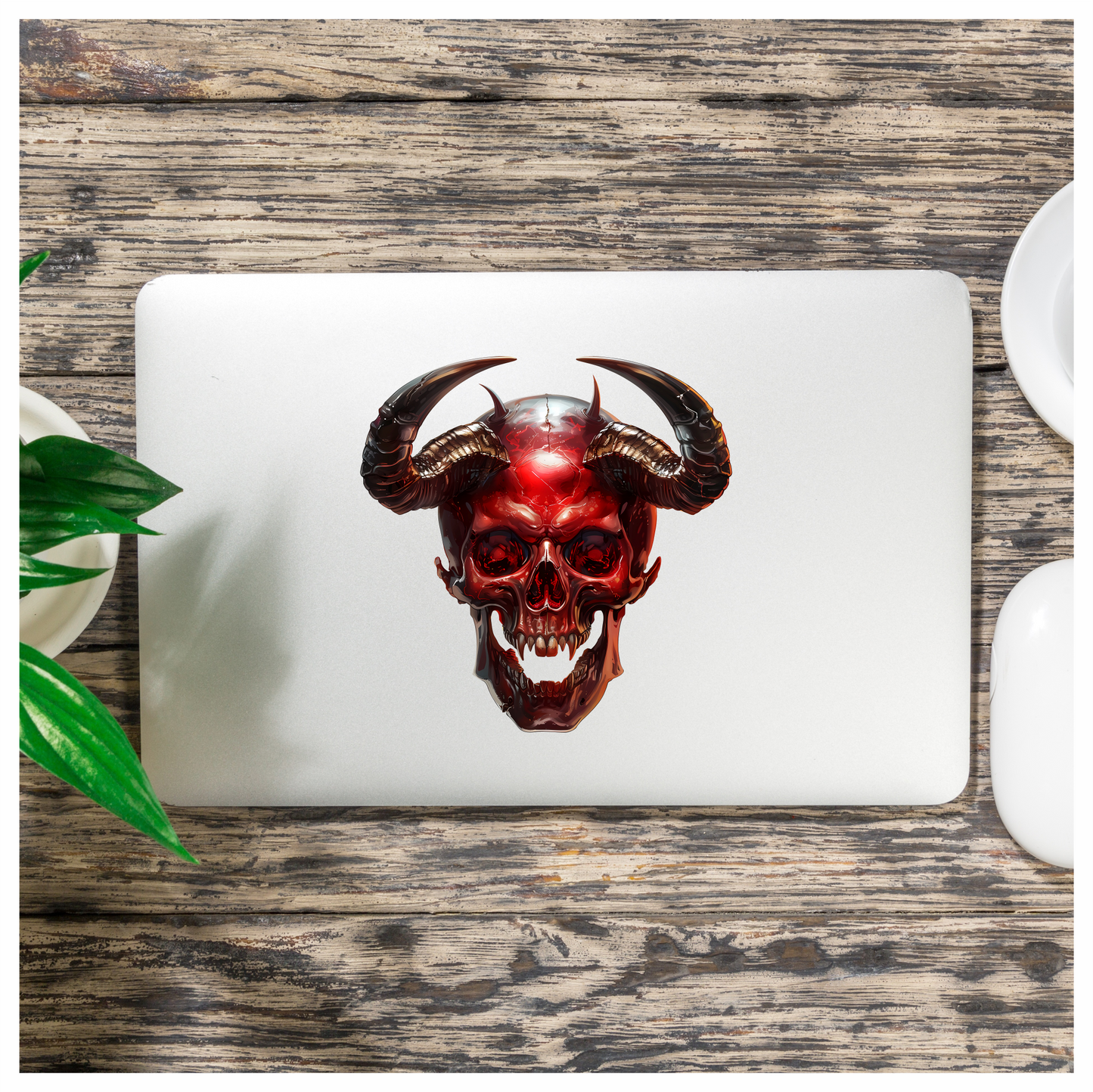 Red Skull Horns Demon Vinyl Sticker Decal