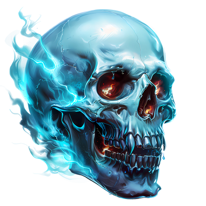 Blue Skull Electric Glowing Fire Vinyl Sticker Decal