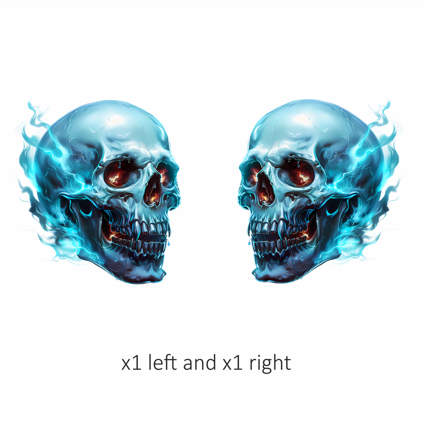 Blue Skull Electric Glowing Fire Vinyl Sticker Decal