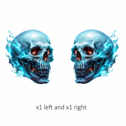 Blue Skull Electric Glowing Fire Vinyl Sticker Decal