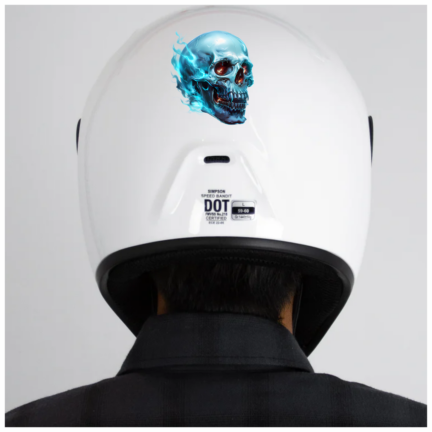 Blue Skull Electric Glowing Fire Vinyl Sticker Decal