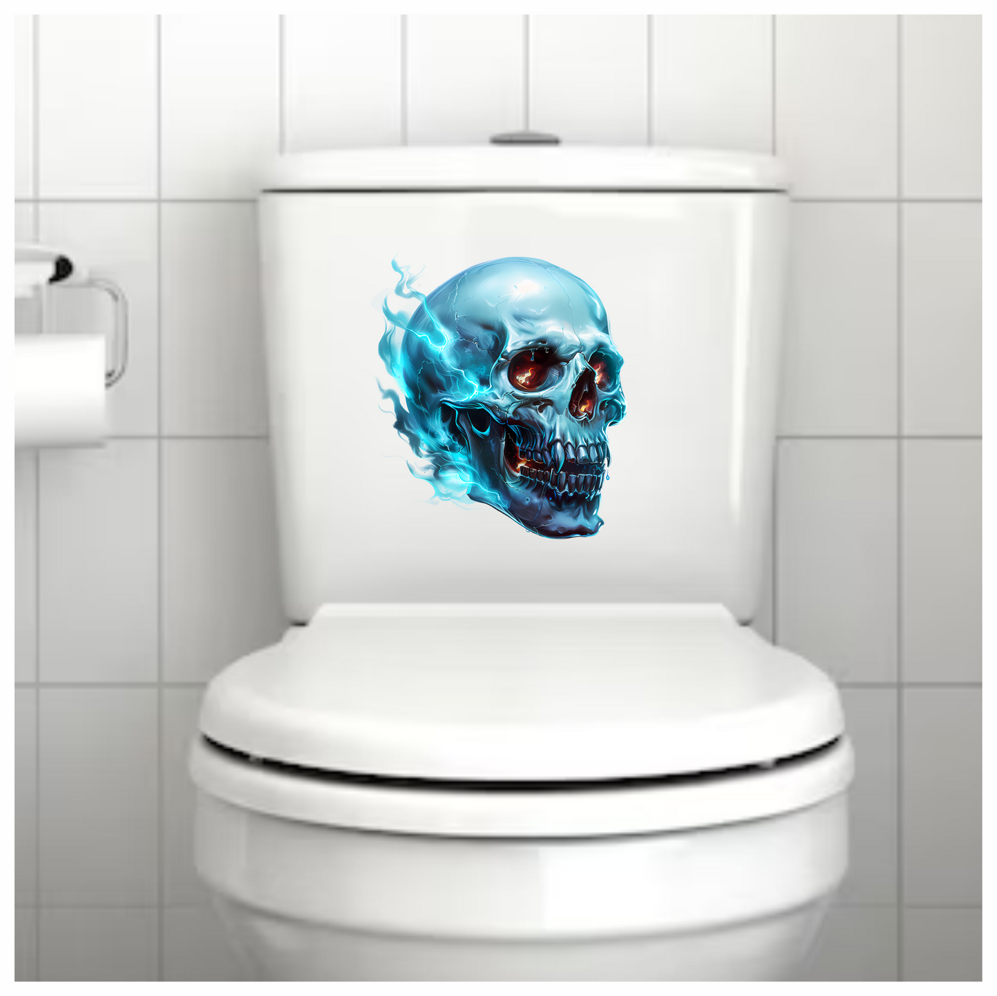 Blue Skull Electric Glowing Fire Vinyl Sticker Decal