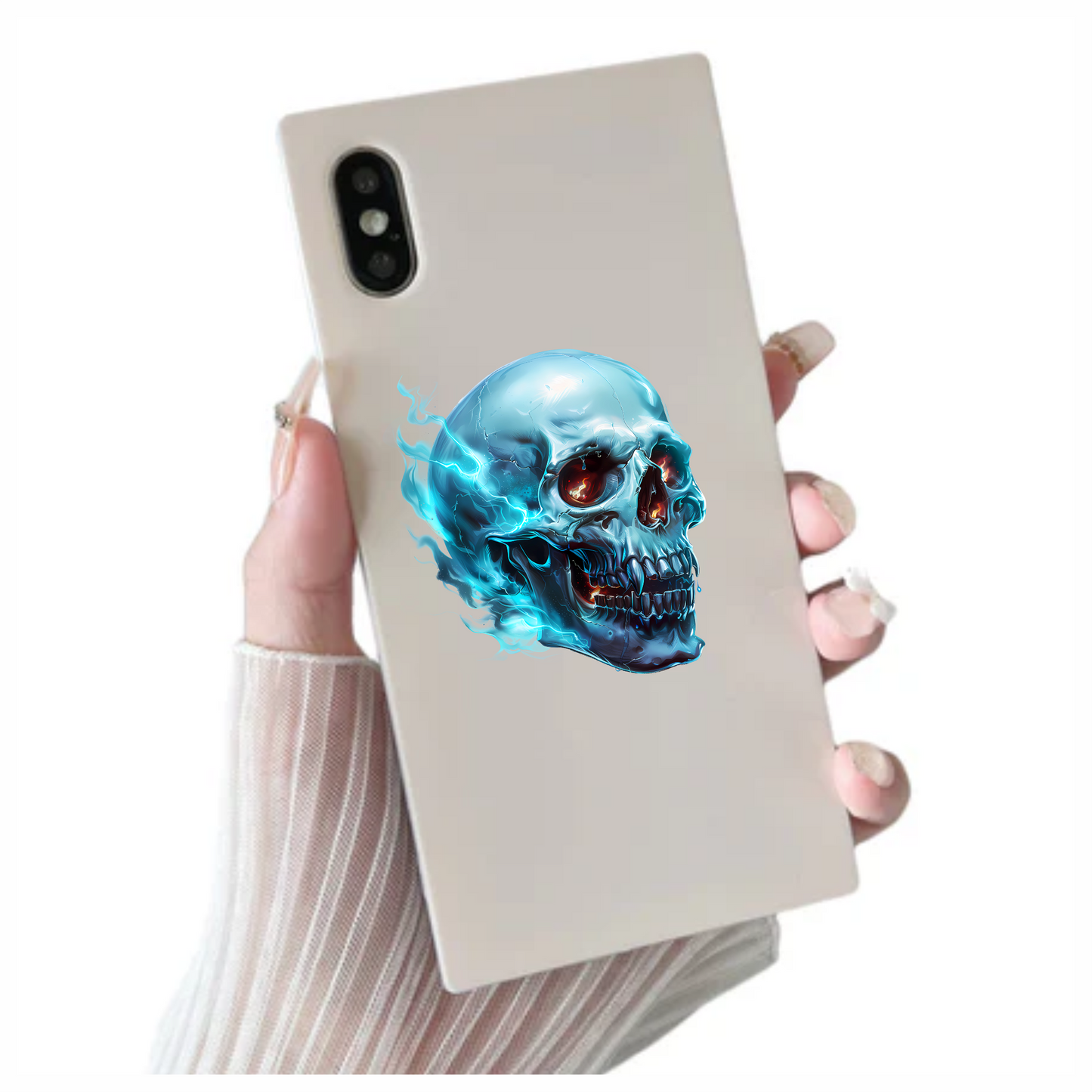 Blue Skull Electric Glowing Fire Vinyl Sticker Decal
