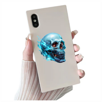 Blue Skull Electric Glowing Fire Vinyl Sticker Decal