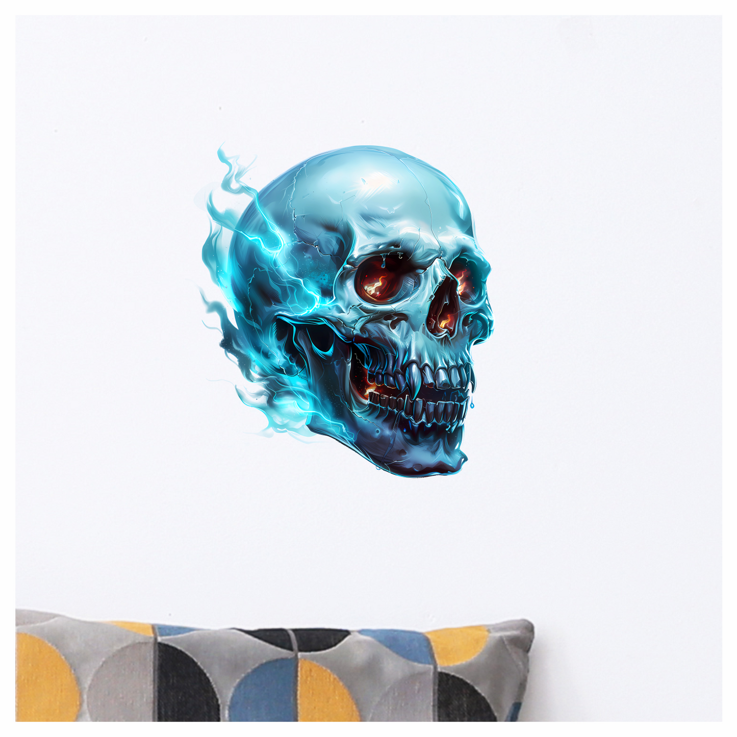 Blue Skull Electric Glowing Fire Vinyl Sticker Decal