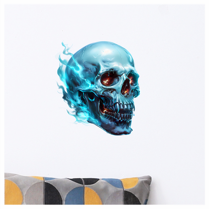 Blue Skull Electric Glowing Fire Vinyl Sticker Decal