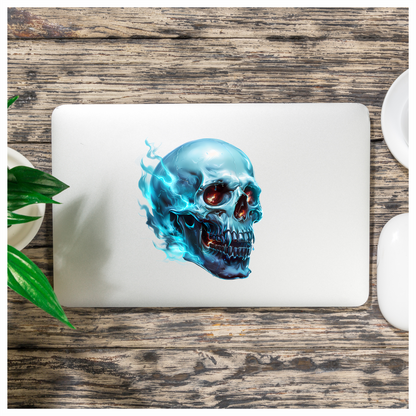 Blue Skull Electric Glowing Fire Vinyl Sticker Decal