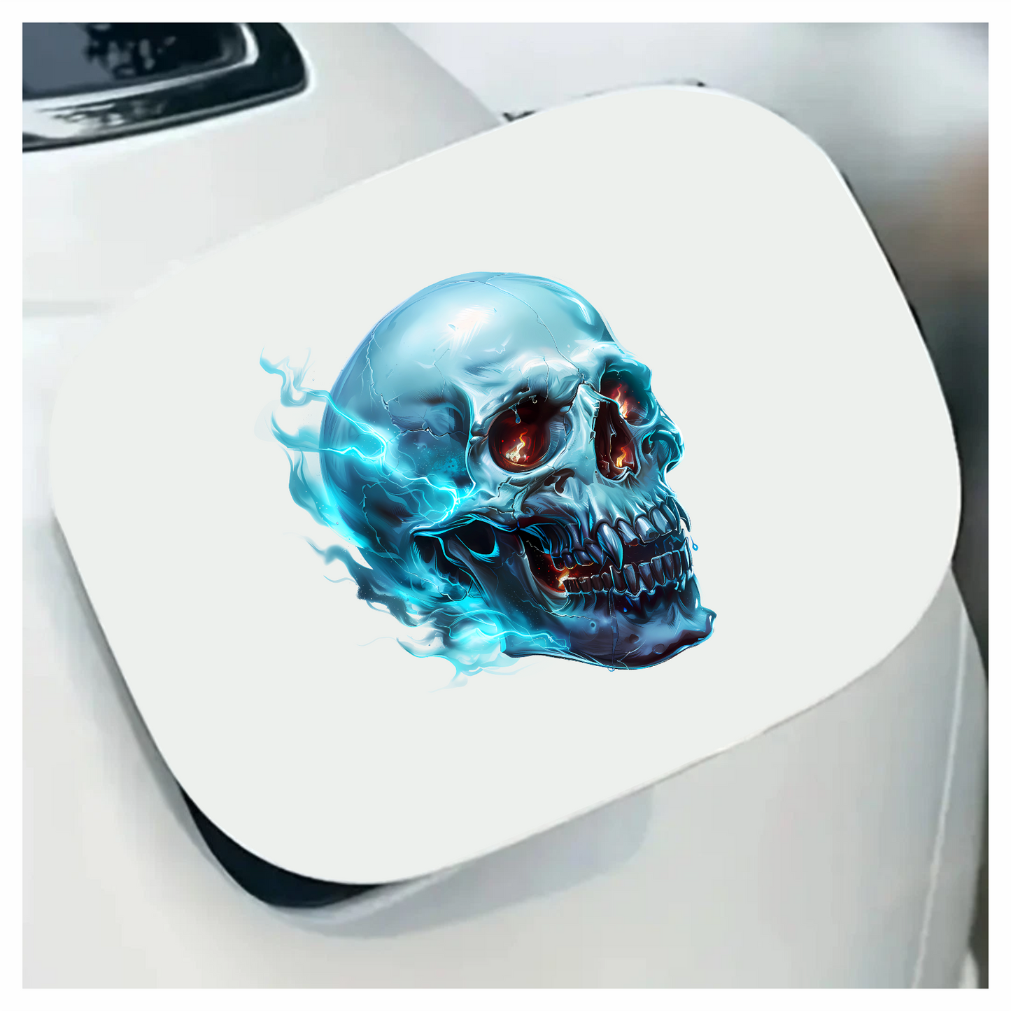 Blue Skull Electric Glowing Fire Vinyl Sticker Decal