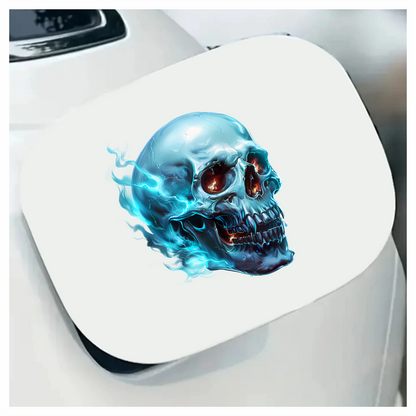 Blue Skull Electric Glowing Fire Vinyl Sticker Decal