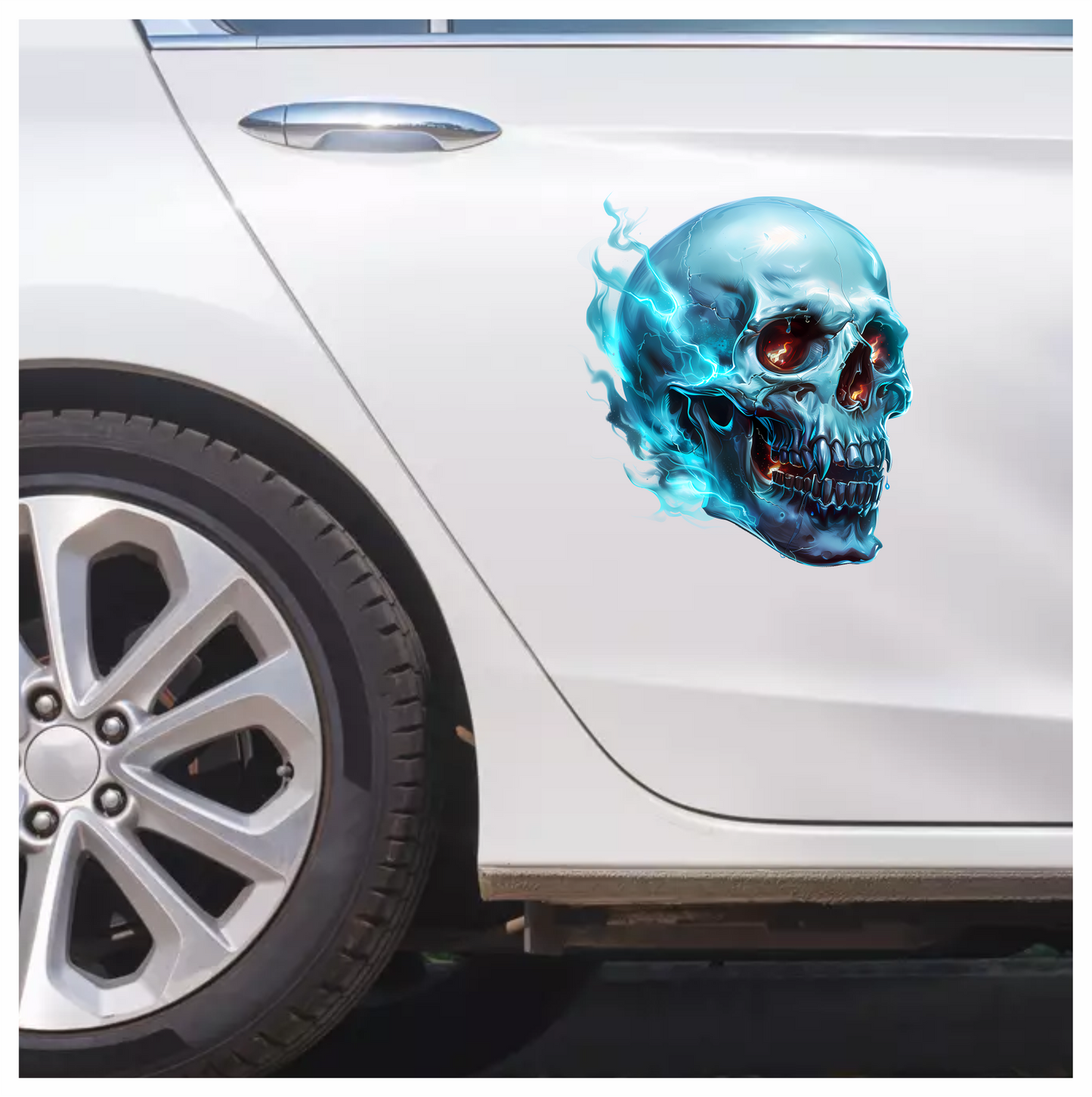 Blue Skull Electric Glowing Fire Vinyl Sticker Decal