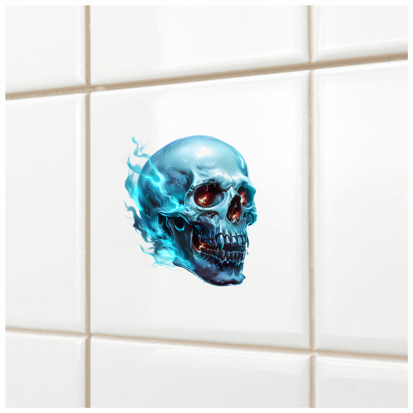 Blue Skull Electric Glowing Fire Vinyl Sticker Decal