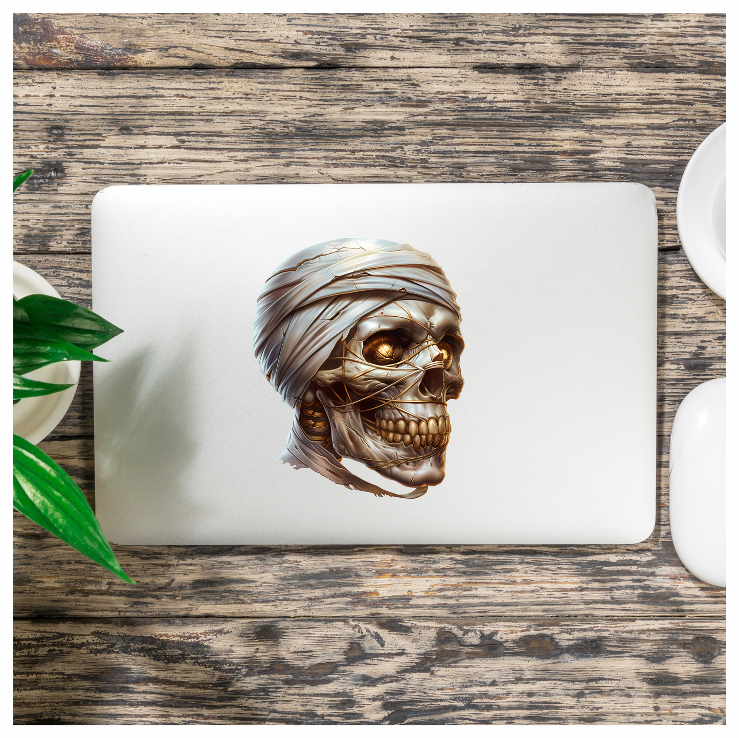 Mummy Skull Brown Eyes Teeth Vinyl Sticker Decal
