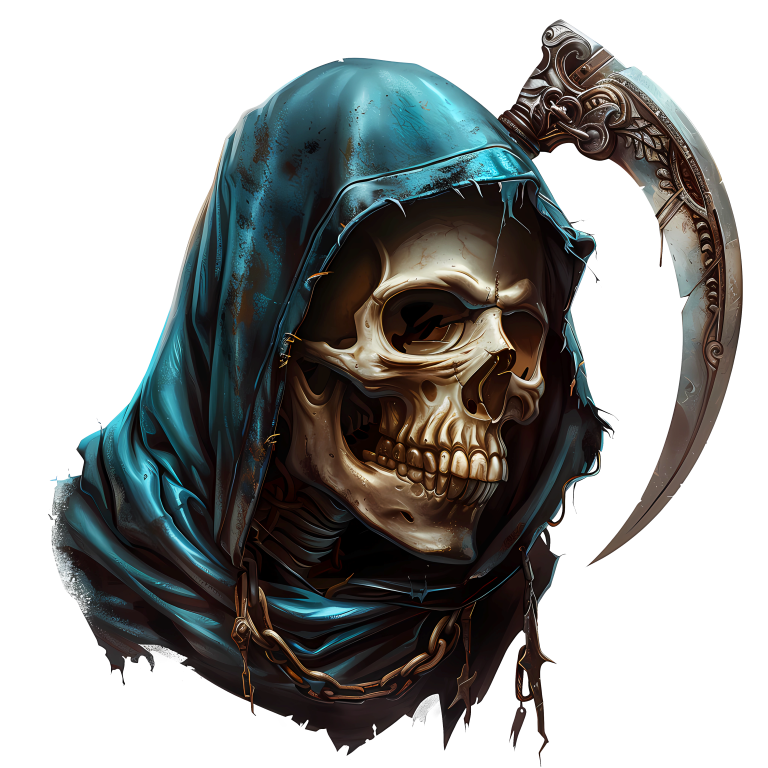 Skull Blue Hood Scythe Death Grim Vinyl Sticker Decal