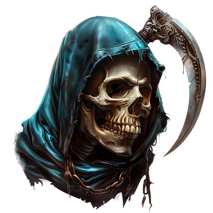Skull Blue Hood Scythe Death Grim Vinyl Sticker Decal